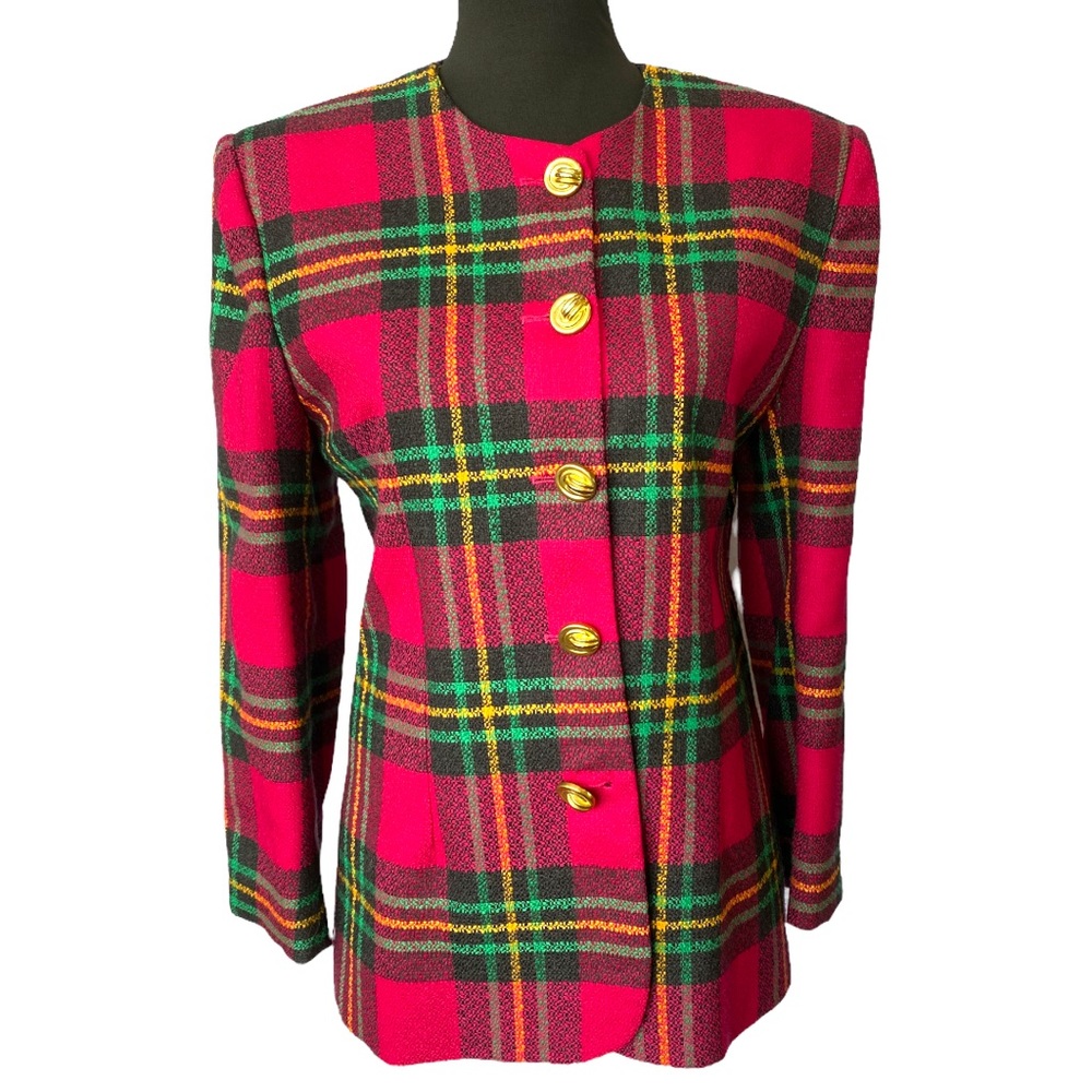 Braemar by Jeremy Scott Vintage Pink and Green Plaid 90s Blazer